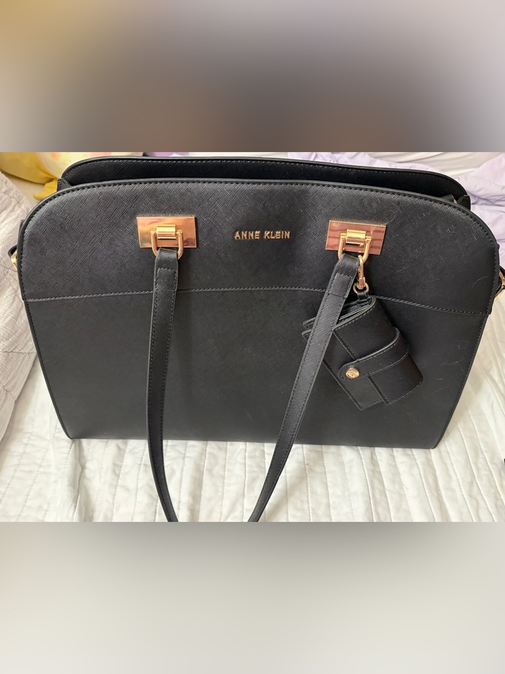 Anne Klein Black Tote with Gold Accents and Cardholder